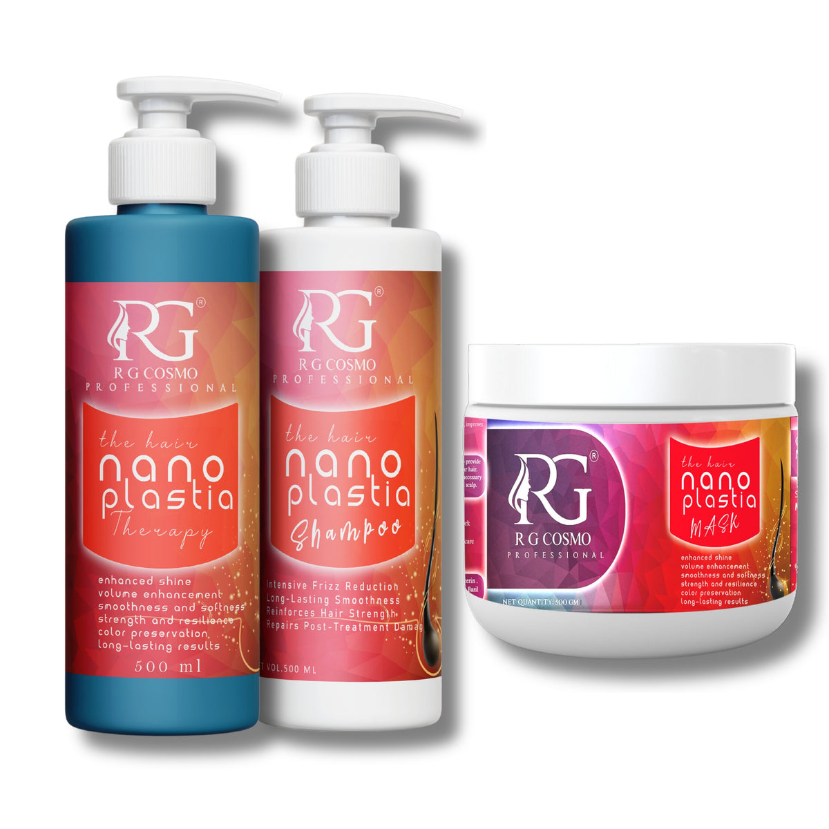 RG COSMO Supreme Straight Nanoplastia Hair  Kit - 1500 ML | Pack of 3  | Nanoplastia  |Sulfate-Free Shampoo 500 ML | Frizz Control, Shine Boost Mask 500 ML