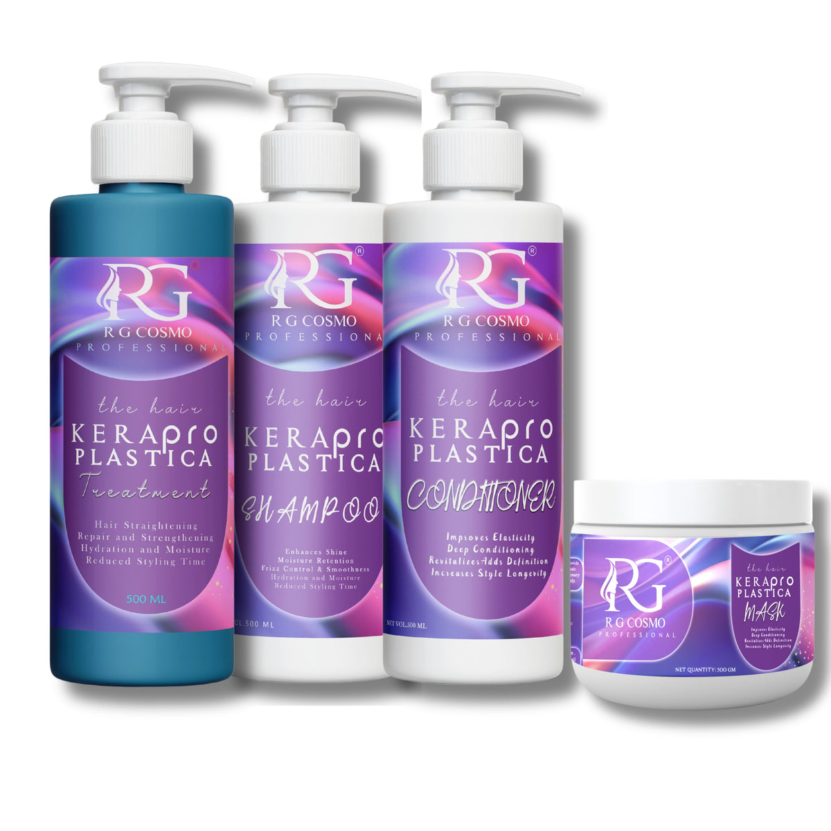 RG COSMO Kerapro Keratin Hair Care Combo Kit–Therapy,Sulfate-Free Shampoo,Repair Mask & Conditioner|Complete 4-Step Smoothing & Strengthening System|Keratin + Protein Complex|Deep Repair,Frizz Control,Shine Boost | For Dry,Damaged,Chemically Treated Hair