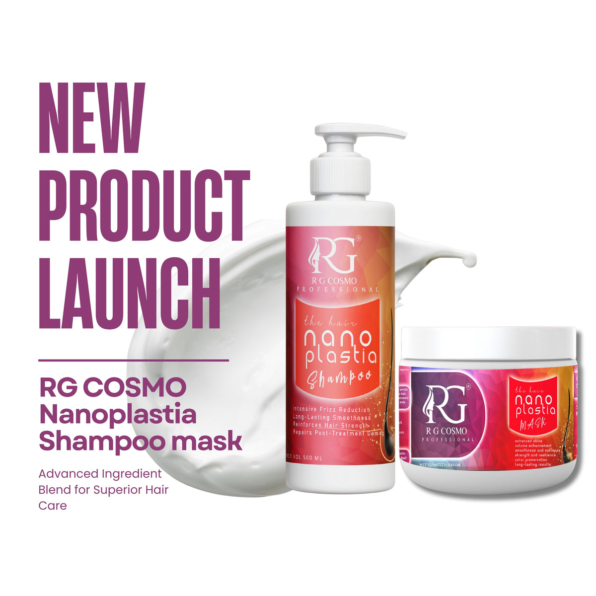 RG COSMO PROFESSIONAL NANOPLASTIA POST TREATMENT SULPHATE-FREE SHAMPOO & MASK  MOLECULAR REPAIR 1000 ML