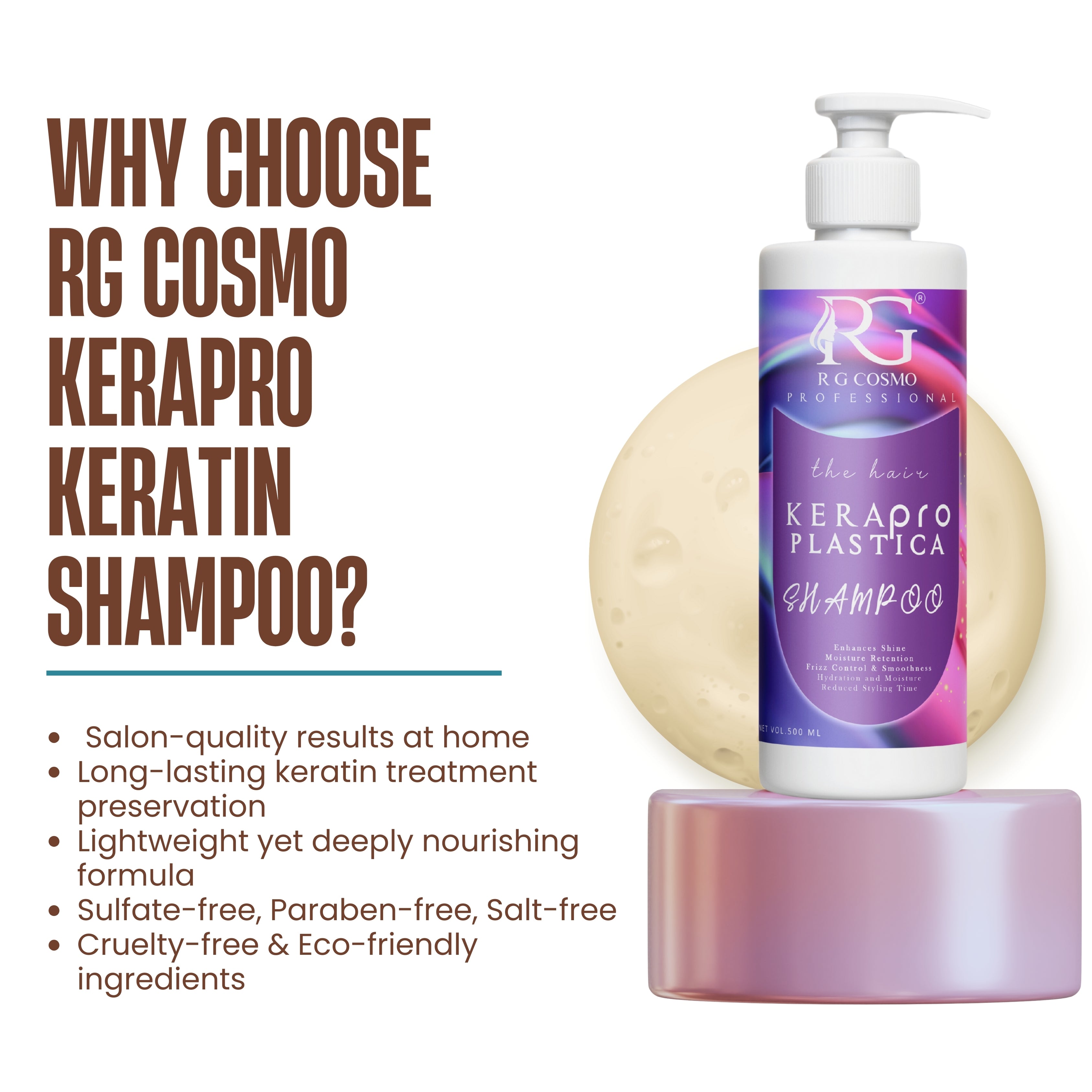 RG COSMO PROFESSIONAL ADVANCED KERAPRO KERATIN  POST CARE TREATMENT SULPHATE-FREE SHAMPOO 500 ML